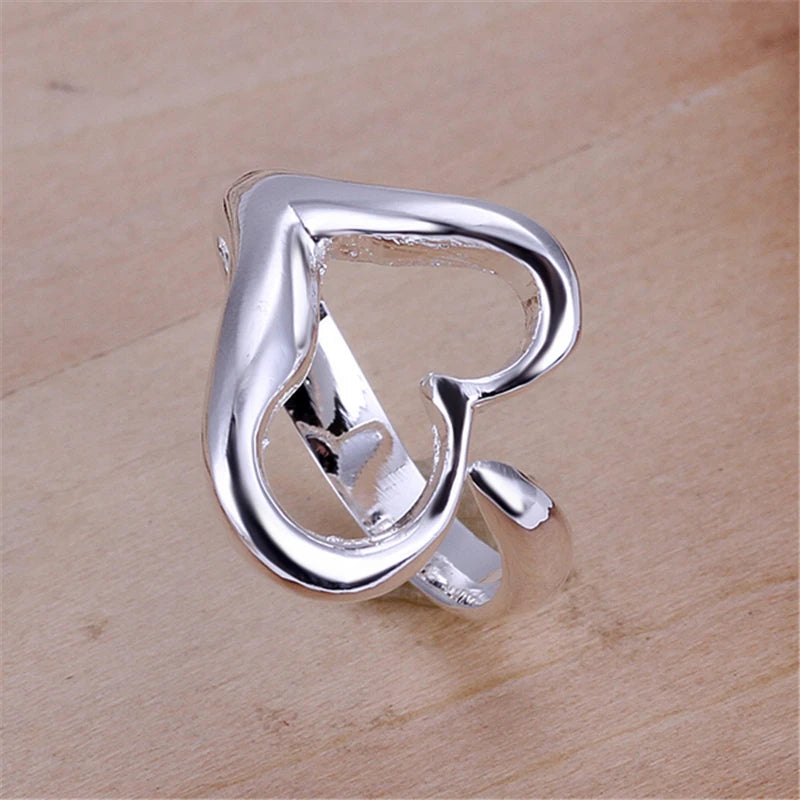 Silver Heart-Embrace Ring