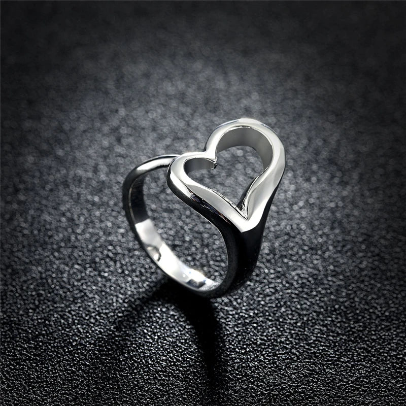 Silver Heart-Embrace Ring