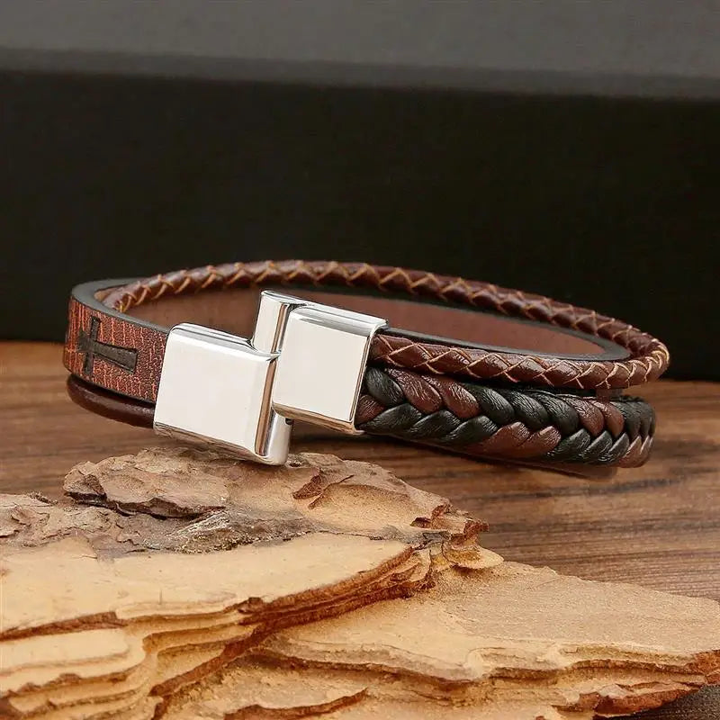 Cross Design Leather Bracelet