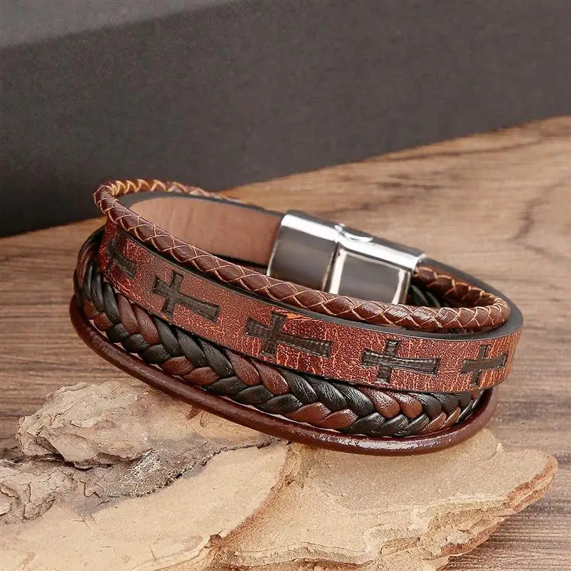 Cross Design Leather Bracelet