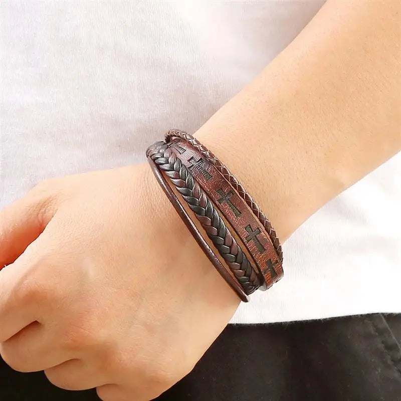 Cross Design Leather Bracelet